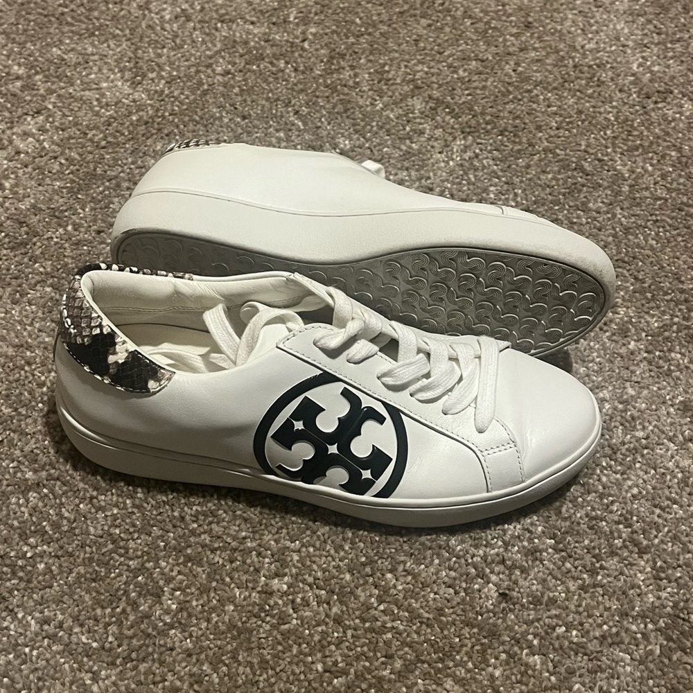 Leather Tory Burch T Logo Sneakers Snakeskin detail  Size 7M